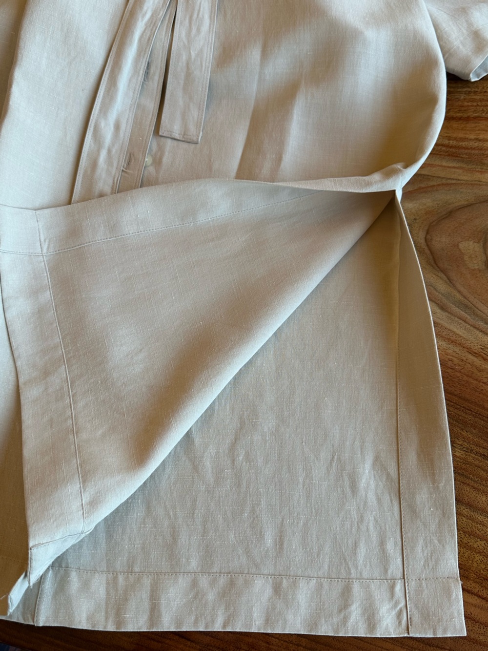 Amanda Smith Beige Midi Shirt Dress with Waist Tie. Silk, Linen. Safari style - Picture 5 of 5